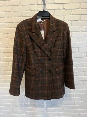 Moon River Brown Plaid Double-Breasted Blazer